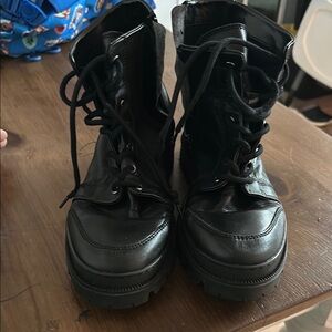 Black Leather Combat Boots